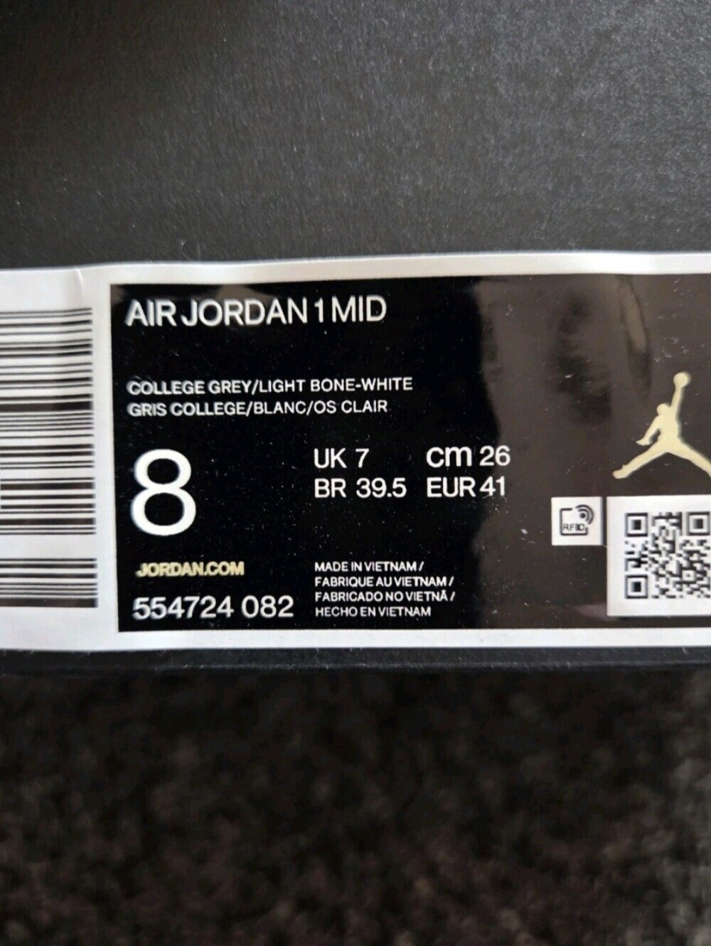 Nike Air Jordan 1 Mid College Grey 554724-082 US Men's Size 8 - Picture 16 of 16